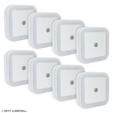 LINCO LED Plug Night Light Wall Lamp With Dusk to Smart Sensor, Pack of 8 T001