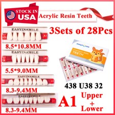 3Sets 28Pcs Dental Acrylic Resin Denture Teeth Upper Lower False Teeth Shade A1