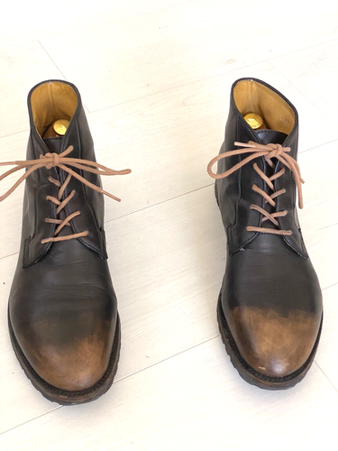 DSQUARED2 Mens Boots Black 9.5 EU 44 Patina Ankle Round Toe Lace Up Army Desert - Picture 2 of 14