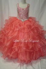 NEW Little Rosie Girls Glitz Long Pageant Dress LR2008 Neon Coral 12 550 Ruffle