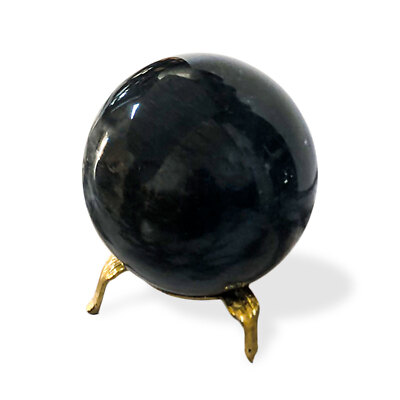 Black Marble Sphere With Bronze Base Home Decor Ø Table Sculpture Ø 15Cm