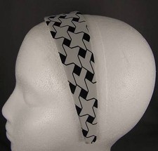 White Black star print satin 1 5/8" wide headband hair band accessory