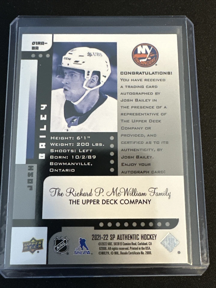 2021-22 SP Authentic Josh Bailey Base Retro #01RA-BA Auto /199 - Image 2 of 2