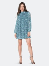 LAVENDER BROWN Blue Green Paisley Babydoll Chiffon Mini Dress Small