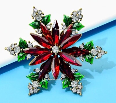 Snowflake Vintage Style Crystal Rhinestone Christmas Brooch and Gold Bag - VIDEO