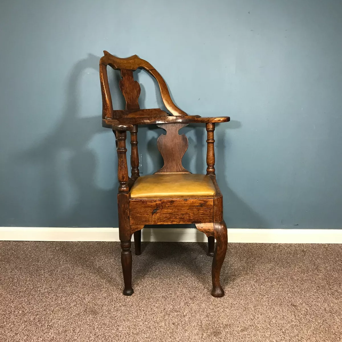 Circa 1740s English Queen Anne High Back Corner Chair