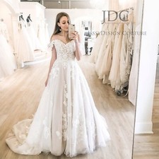 Glamorous Lace Wedding Dress Ball Gown Custom made 2-28W Buttons Off/Straps