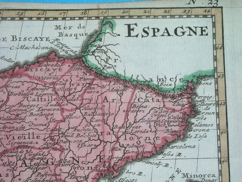 1755 RARE ORIGINAL MAP SPAIN PORTUGAL CATALONIA ANDALUCIA CASTILE LISBON PORTO - Picture 3 of 7
