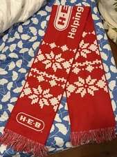 H-E-B HEB Knit Scarf Winter Fringe Acrylic Advertising Red White!
