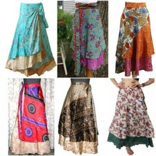 Wholesale Lot 20 PC Vintage Silk Sari Magic Wrap Around Frill Skirt