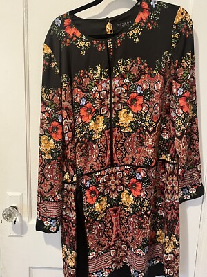 laundry by shelli segal Knee Length Dress NWOT Black Floral Long Sleeve