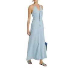 Universal Thread Size 17 Halter Neck Denim Maxi Dress Light Wash Jean Boho
