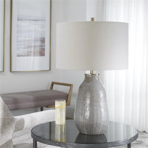 Uttermost Monacan Ceramic and Steel Table Lamp in Neutral Gray/Taupe - Picture 7 of 8