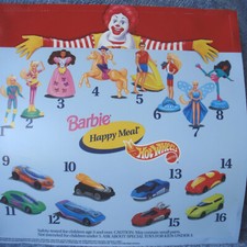 MCDONALD'S HAPPY FOOD 1995 8 JUGUETES BARBIE COMO NUEVOS EN PAQUETE Y 1 BOLSA DE COMIDA Y PÓSTER
