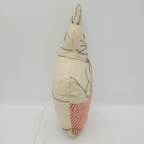 Vintage Antique Plush Stuffed Bunny Rabbit Pillow Handmade Stitched Red Striped - Picture 11 of 12