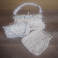 Vintage White Beaded Clutch/purse Lot Of 3