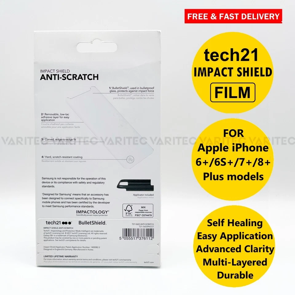 Tech21 Film Screen Saver Protector + Gel Case Cover for Apple iPhone 6/7/8+ Plus - Image 2 of 4