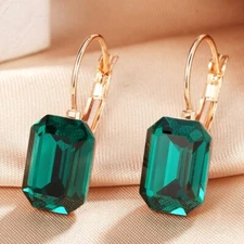18K Rose Gold GF Made With Swarovski Crystal Emerald-Cut Simple Hoop Earrings