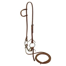 Harness Oiled Leather One Ear Headstall with O-Ring Snaffle & Reins