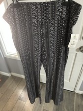 New No Boundaries Black Floral Stripe Knit Flare Pants Juniors Women XXXL 21 