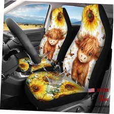Set of 2 Sunflower Highland Cattle Car Seat Covers for Men