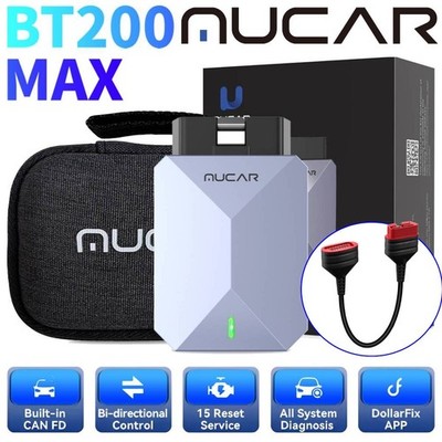 MUCAR BT200MAX+16Pin Extension Cable 15 Resets All Free Bluetooth OBD2 Scanner