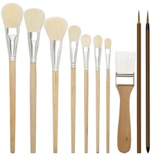 10 PCS Mop Brush For Acrylic Painting Wool Oil Wooden Handle Assorted