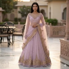 Sanskriti Vintage Pink Net Unstitched Lehenga Hand Embroidered Zardozi Dabka