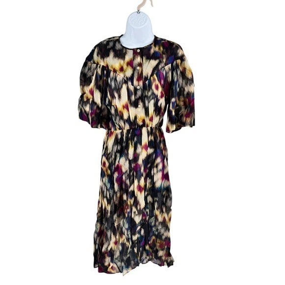 Isabel Marant Etoile NUEVO Vestido Midi Maggy Negro Acuarela Con Botones Talla S Foto 3 de 4
