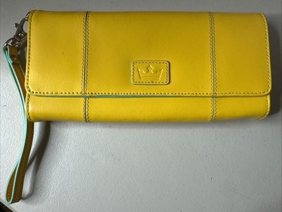 Baekgaard Leather Clutch Wallet Wristlet  in Banana Yellow w Turquoise Trim Magn