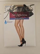 Pantyhose Reinforced Toe Hanes Sheer Silk Reflections Control Top  Nude Size CD