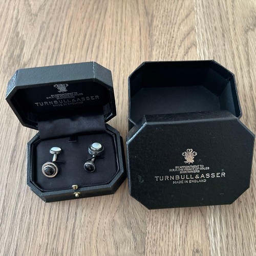 TURNBULL & ASSER Cufflinks Black & White Used Gift Box