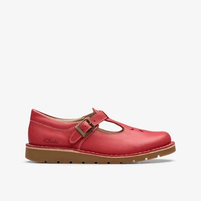 CLARKS CHILDREN'S Clarks Girls Joyful Skip Kid Red Leather T Bar Shoes Leather Casual