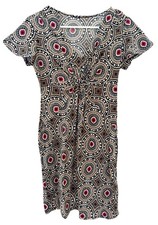 MINI DRESS Women S Cotton Brown Black Geometric Pattern Gathered Front Stretchy