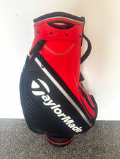 TaylorMade Red/Black Cart Golf Bag 4-Way Divider Faux Leather Rain Hood Zip
