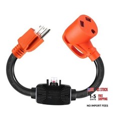 Overload Protector 30 Amp to 110 Volt RV 15M/30F With Circuit Breaker-Orange