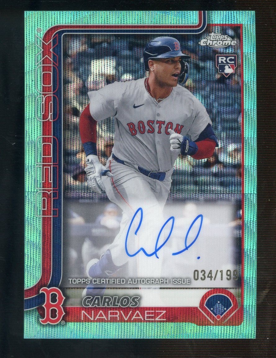 2025 Topps Chrome Aqua Wave Carlos Narvaez Red Sox RC Rookie AUTO 34/199