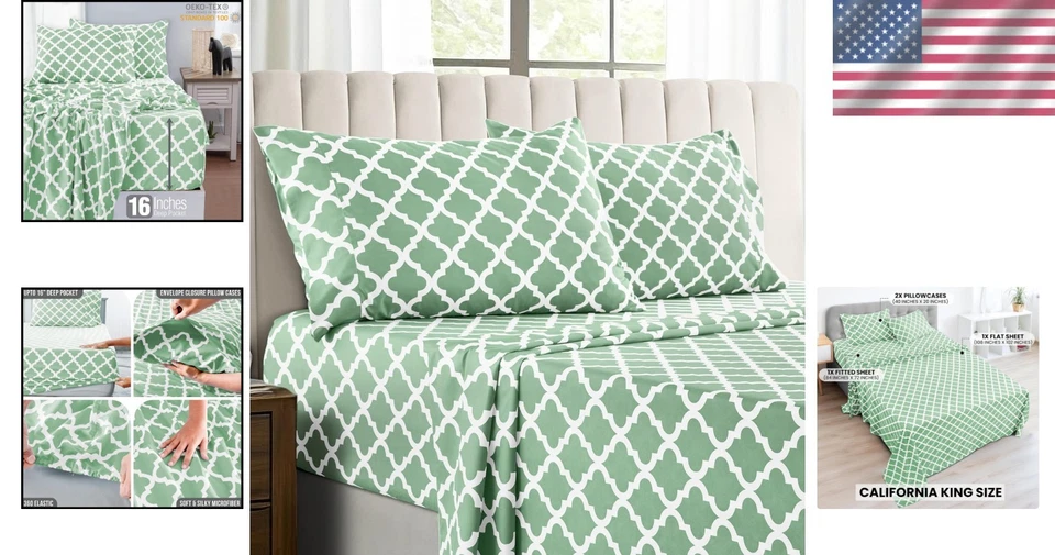 Breathable Geometric Quatrefoil Sheet Set - California King, 4-Piece Comfort - Image 2 of 4