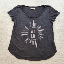 Camiseta túnica Hollister cuello redondo M gris jaspeado plumas boho SALVAJE suave