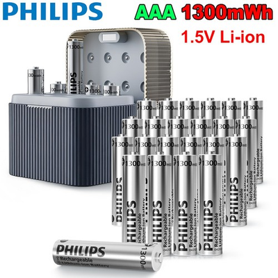#ad Philips 1300mWh AAA 1.5V Rechargeable Lithium Battery Charging Storage Box Lot $54.99