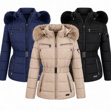 Women’s Padded Puffer Jacket Faux Fur Hood Ladies Ultra Warm Quilted Winter Coat