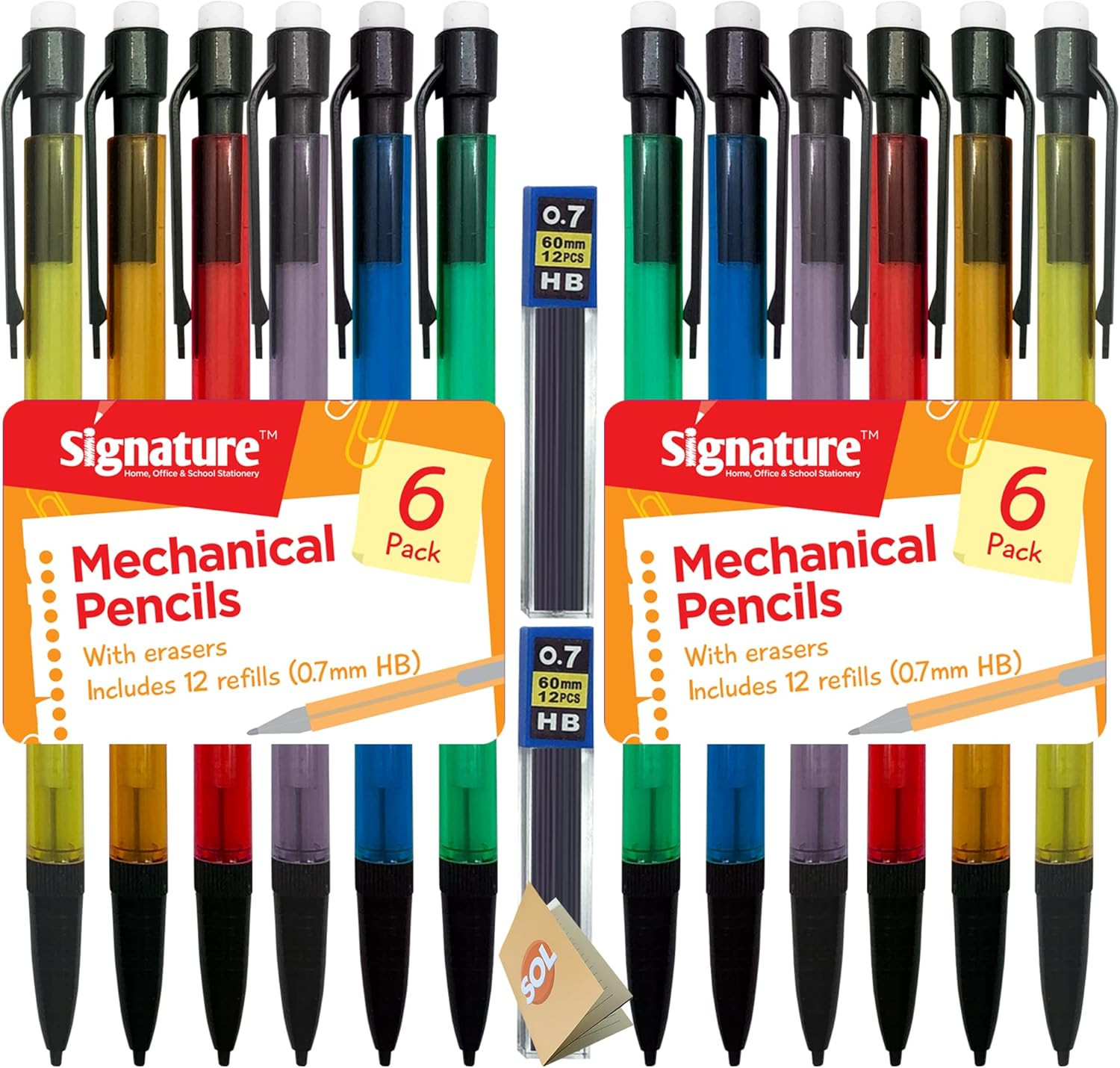 12Pk Mechanical Pencils with Built-In Eraser - 0.7Mm HB Lead Propelling Pencils,