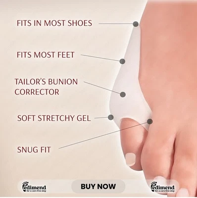 PEDIMEND 2x Gel Pinky Bunion Corrector Little Toe Separator Bunionette Pads Blisters Care