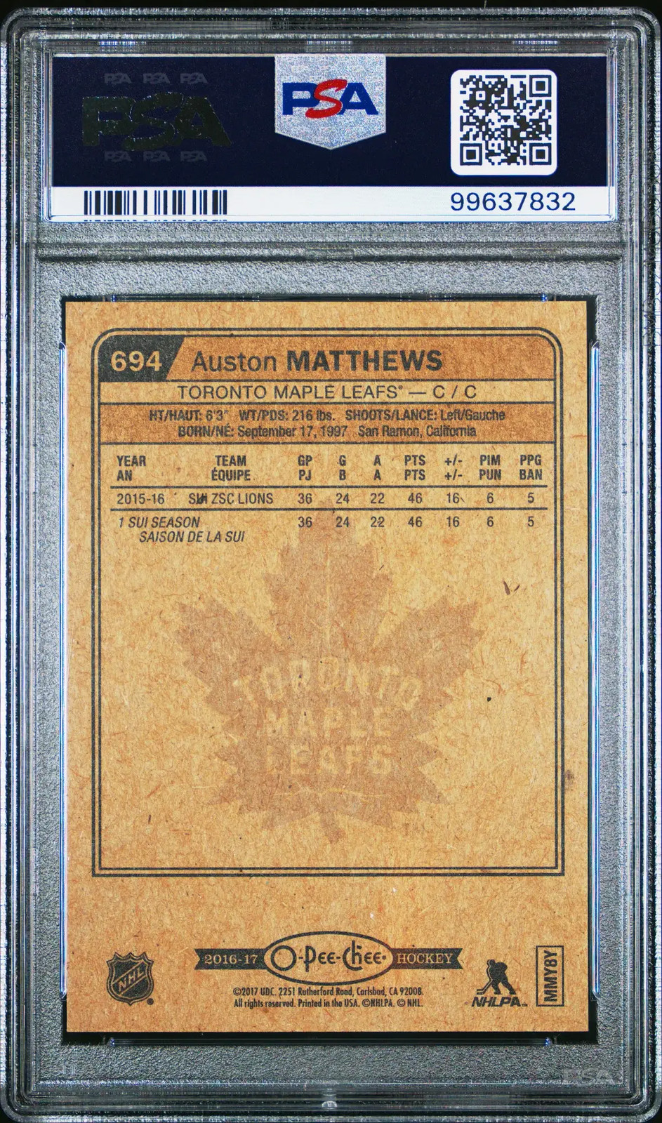 2016/17 O-Pee-Chee Update Auston Matthews #694 Rookie PSA 10 view 2