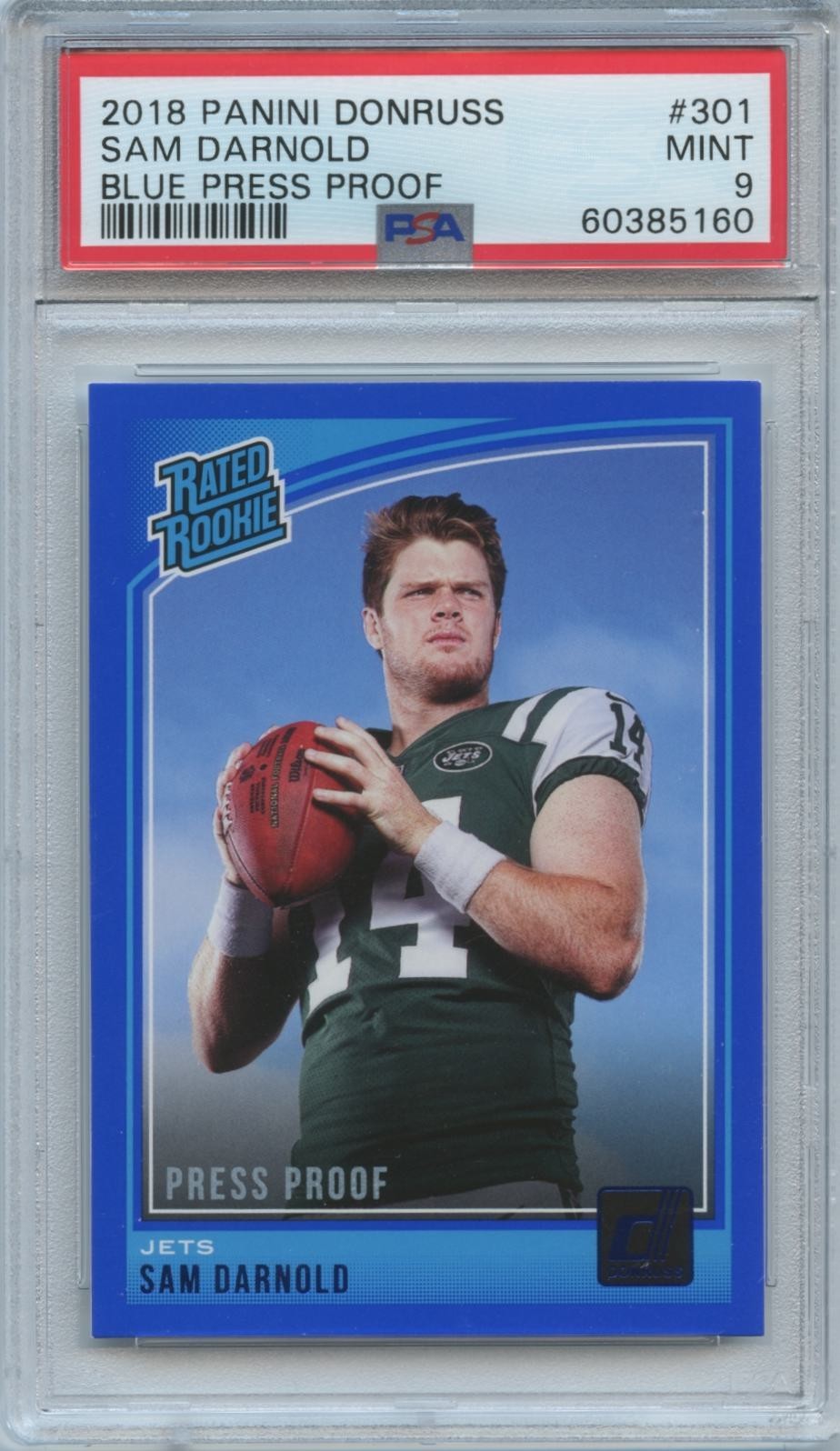 Sam Darnold 2018 Donruss Rated Rookie BLUE Press Proof Jets Seahawks #301 PSA 9