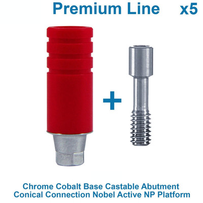 5x Dental Fixture UCLA Castable Adapter Head Chrome Cobalt CoCr Nobel Active NP
