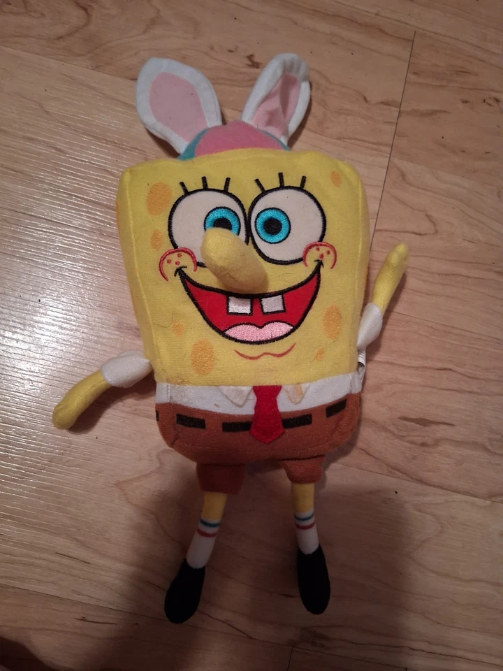 Sponge bob Square pants 12" Plush with Hat Easter Bunny Rabbit Ears Viacom 2006 - Image 2 of 4