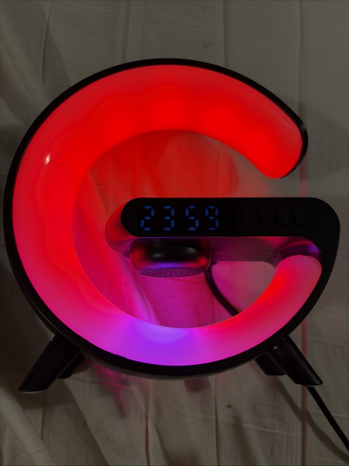 Alarm Clock Bluetooth Speaker Atmosphere LED Light Cordless Phone Charger BLK