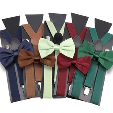 Elastic Y Back Suspenders Bow Tie Set Adjustable Parent Child Green Pants Braces