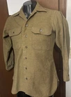Vtg WW2 US Army Military Olive USGI Wool Flannel Button-up Shirt Small S Short